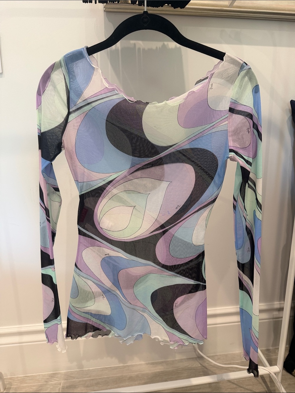 Emilio PUCCI Onde-print Top in Nylon long sleeve mesh Size 40